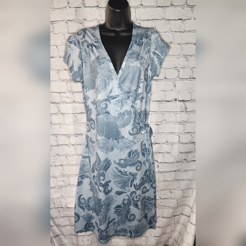 Athleta Light Blue Floral Wrap Midi Dress